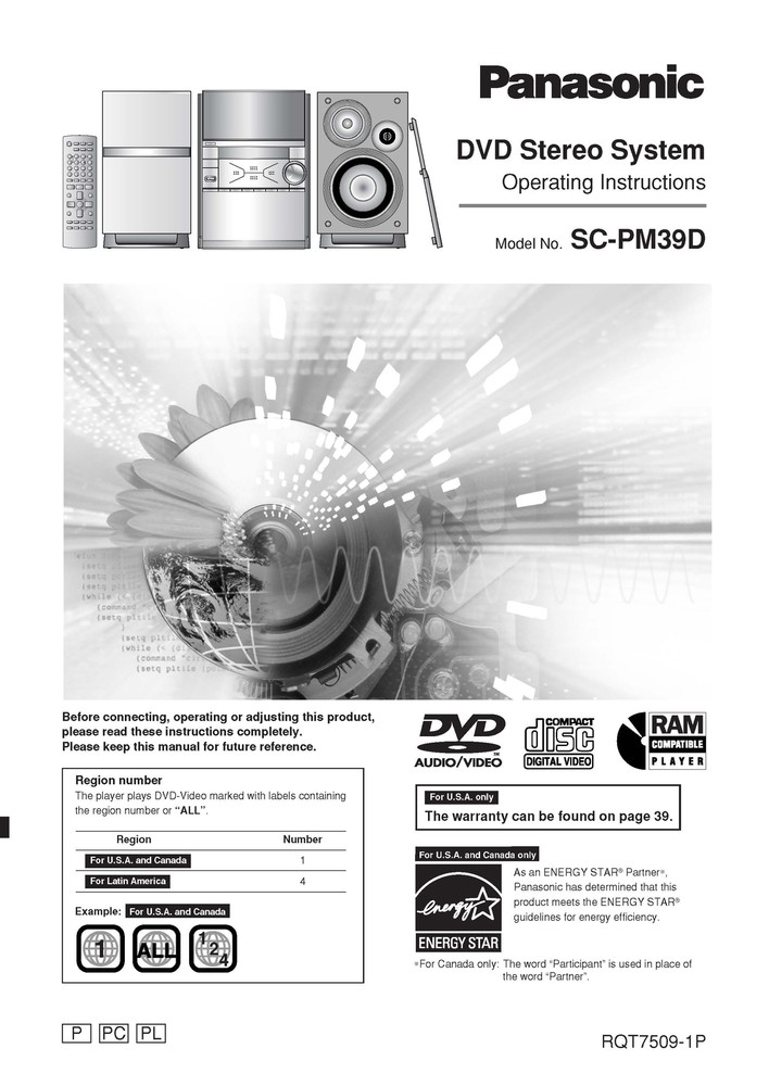Panasonic SA-PM39 CD Stereo System Owners Instruction Manual