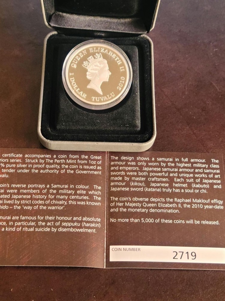 2010 PERTH MINT Great Warriors Samurai 1oz Silver Proof coin with BOX/COA