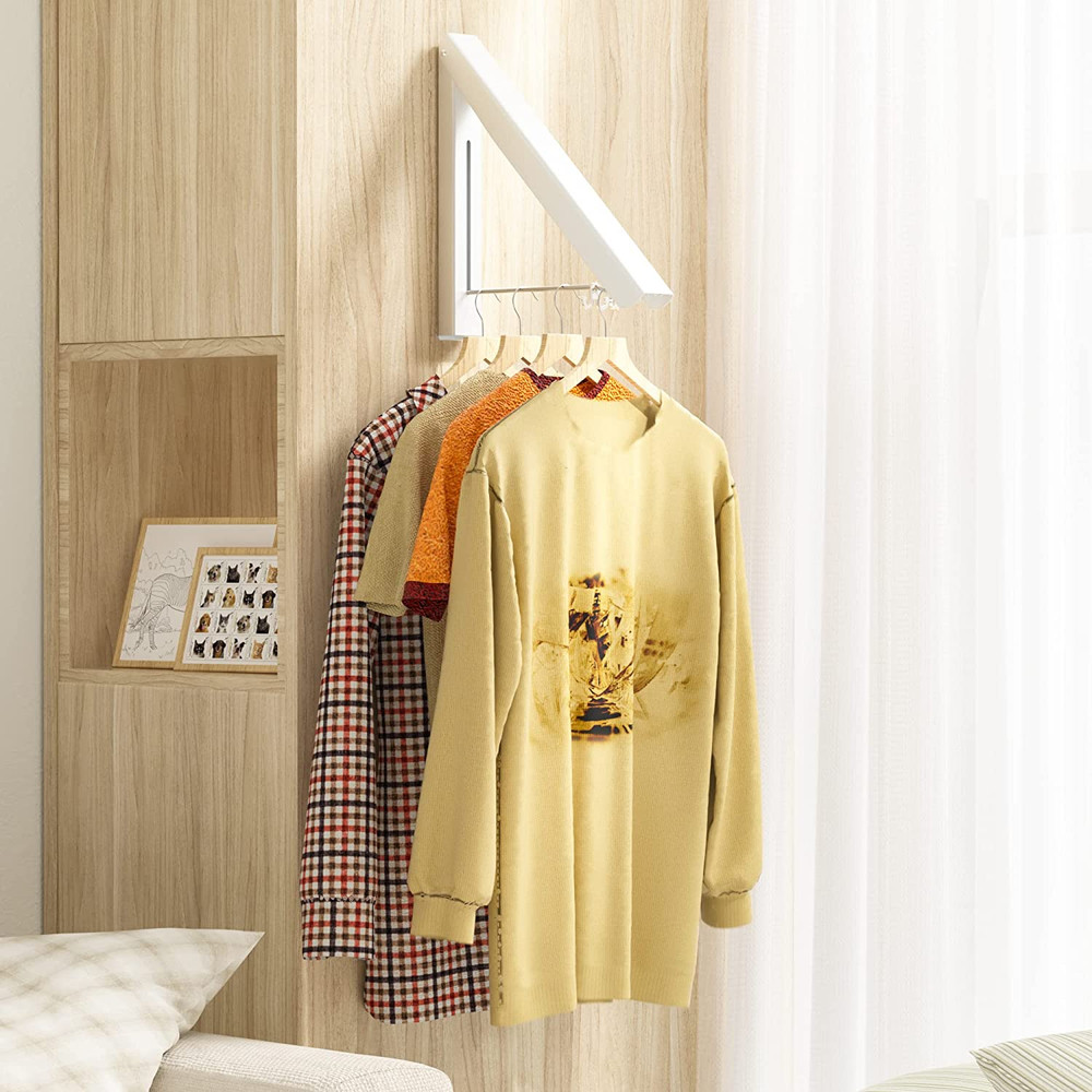 Single Retractable Clothes Drying Rack, Wall Mounted Foldable Laundry Hanger for