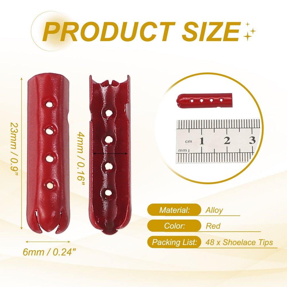 48Pcs 23mm Open Mouth Shoelace Tips Caps, Red