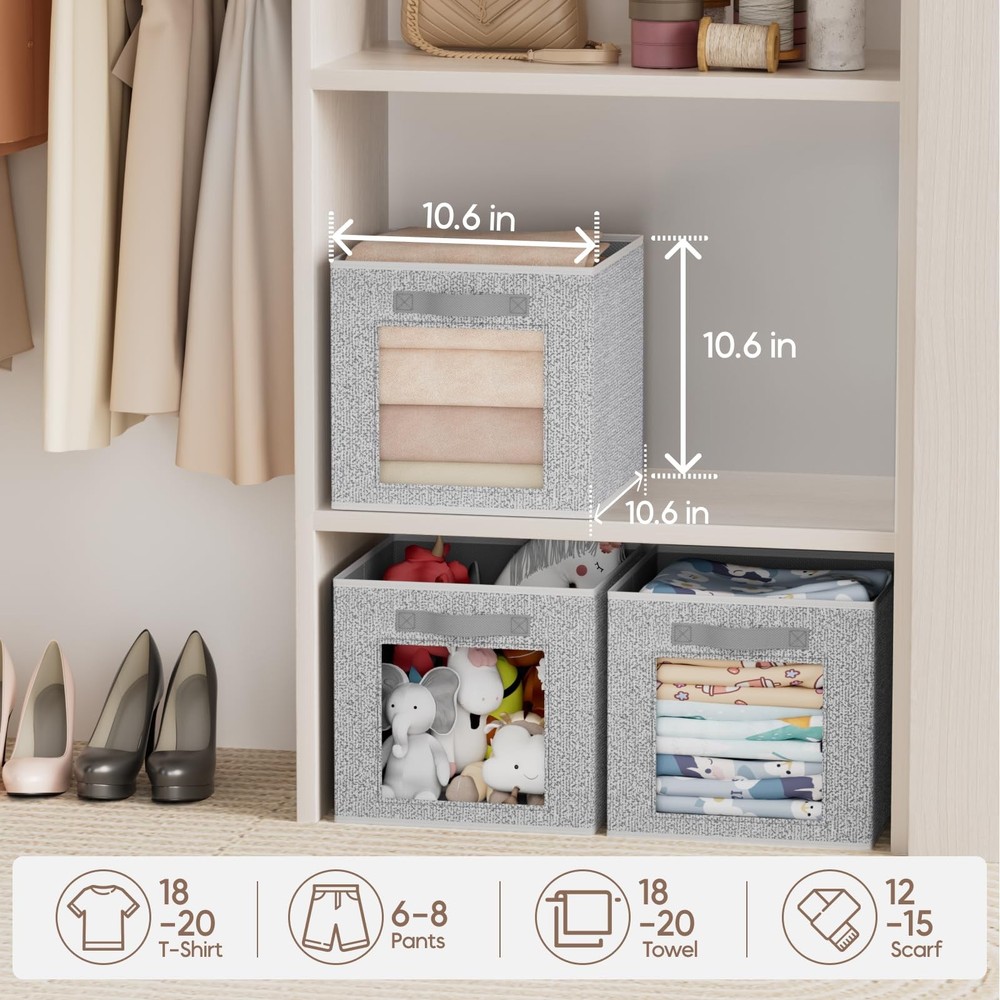 Foldable Storage Cubes - Square Organizer with Window, Decorative Baskets for...