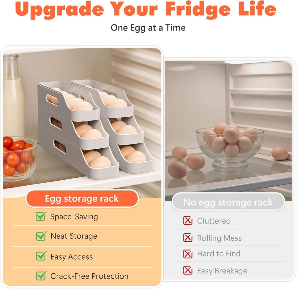 Li&Zhao Rolling Egg Dispenser Refrigerator Automatic Egg Holder Fridge Space