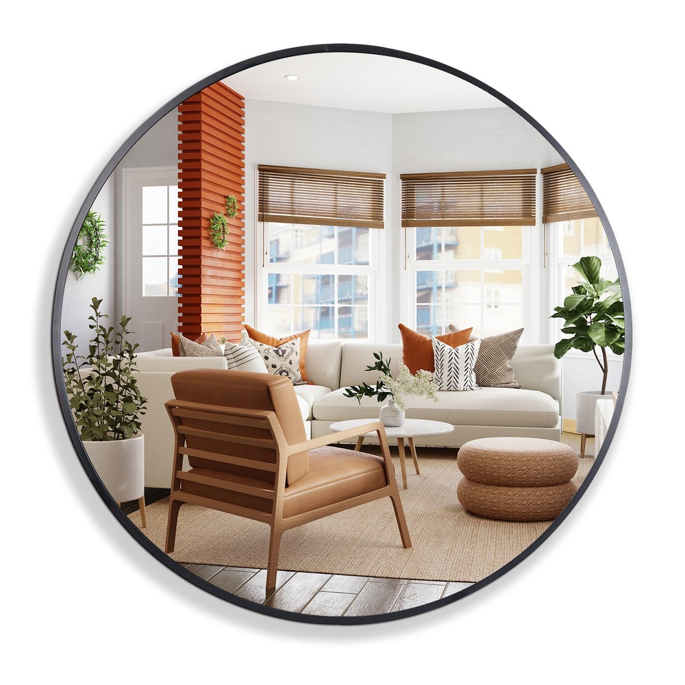 18Inch Circle Wall Mirror with Metal Frame Black Round Mirror Vanity Entryway