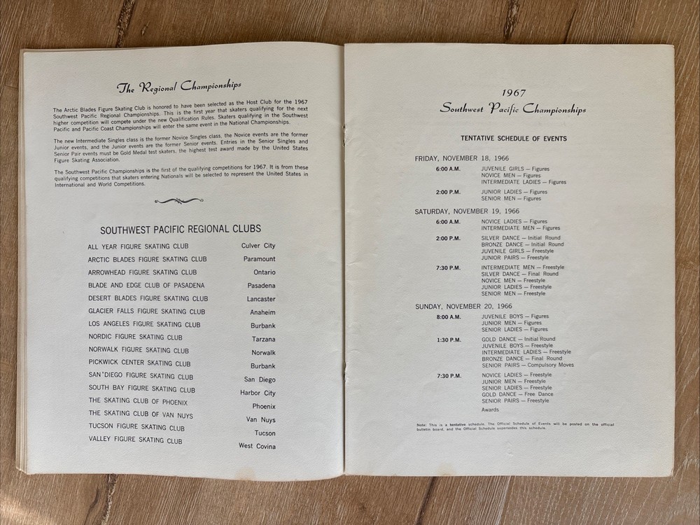1967 SOUTHWEST PACIFIC CHAMPIONSHIPS Figure Skating Program Paramount CA Vintage