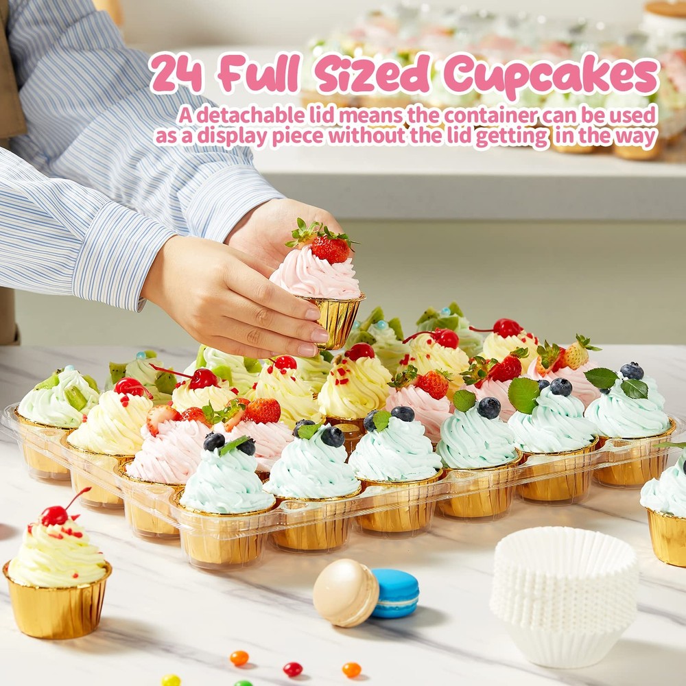 (24 Pack x 10 Sets) Stackable Cupcake Carrier Holders with 240 Pack Cupcake L...