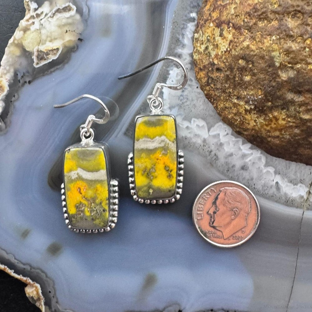Sterling Southwestern Style Rectangle Eclipse Jasper Decorated Dangle Earrings