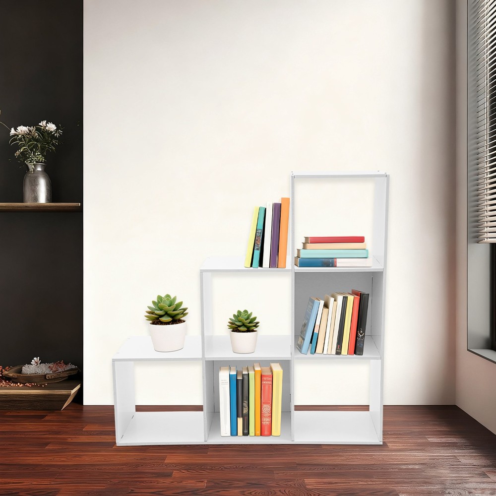 L-Shaped 6-Cube Storage Bookcase, Modern Design for Home & Office