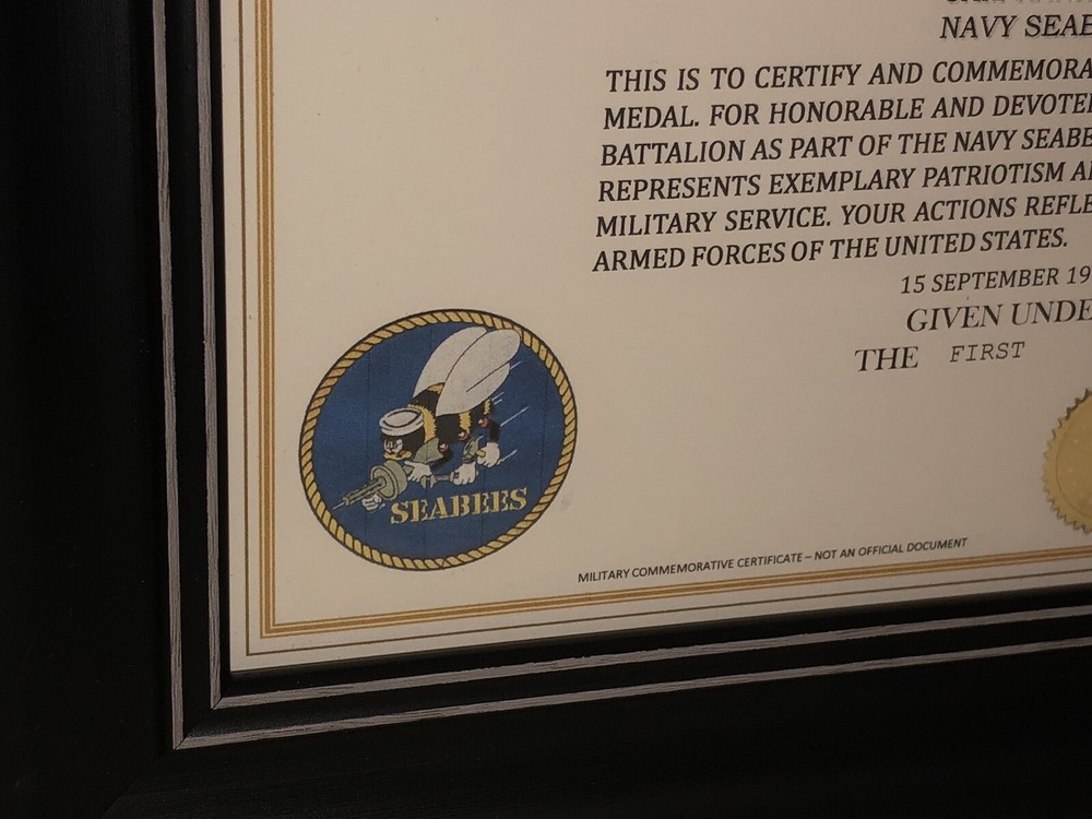 NAVY SEABEES COMMEMORATIVE MEDAL CERTIFICATE ~ Type 1