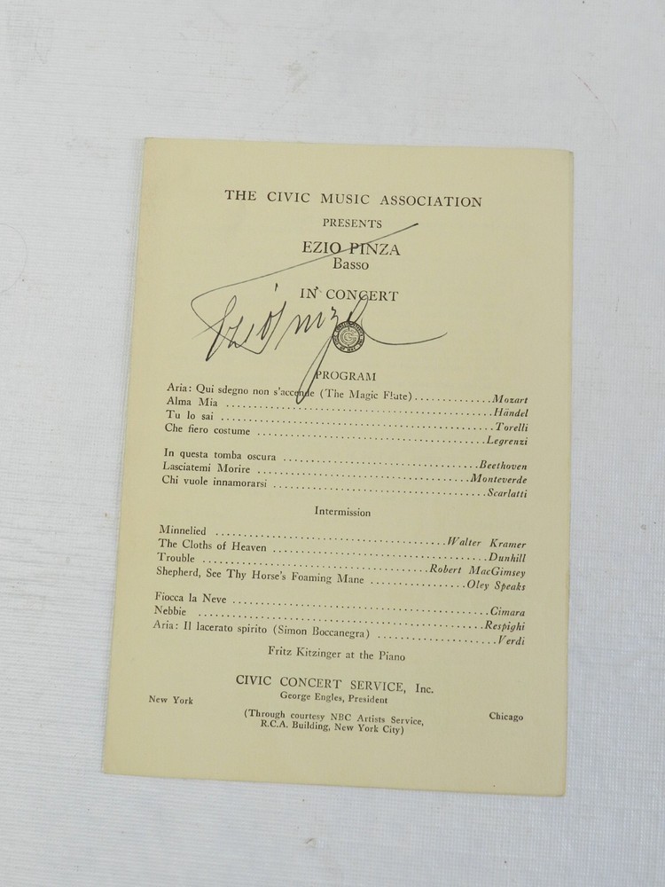 1938 Concert Program SIGNED BY EZIO PINZA, OPERA SINGER
