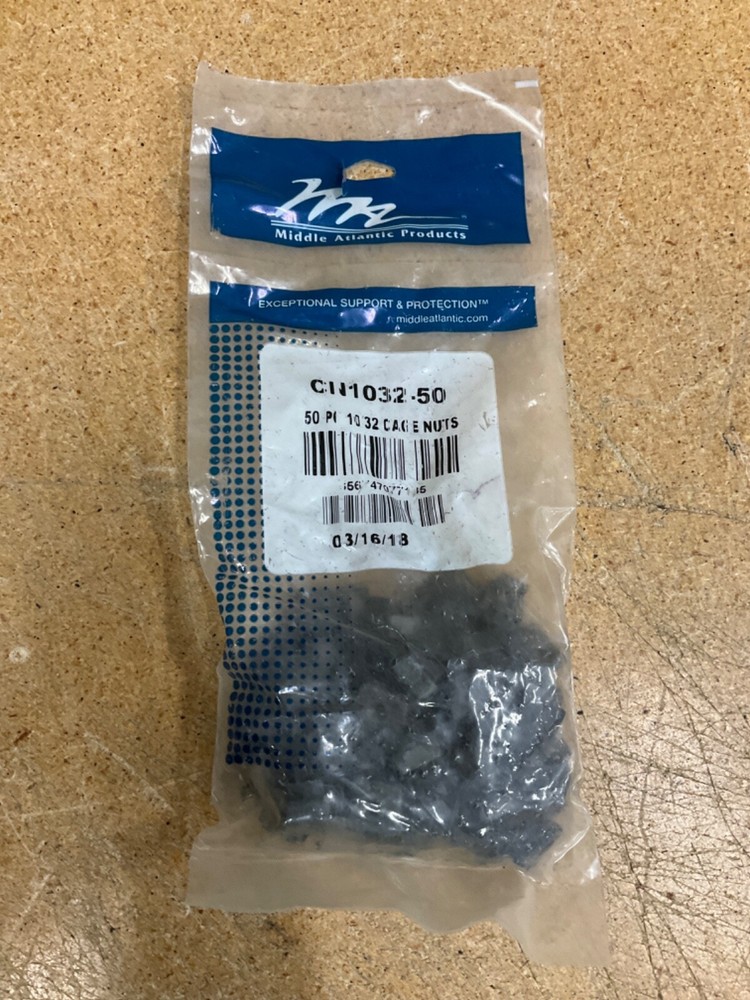 Middle Atlantic CN1032-50, 50 PC 10/32 Cage Nuts