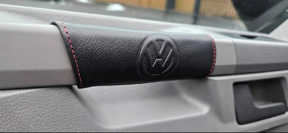 vwT6 & T6.1. LEATHER Inner handle Pull cover - WHITE STITCH