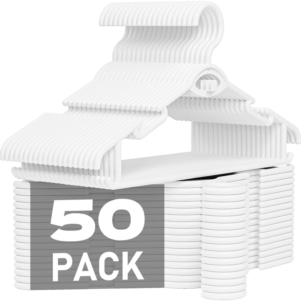 Heavy Duty Plastic Hangers 50 Pack, Stackable Space Saving, with 360° Swivel ...