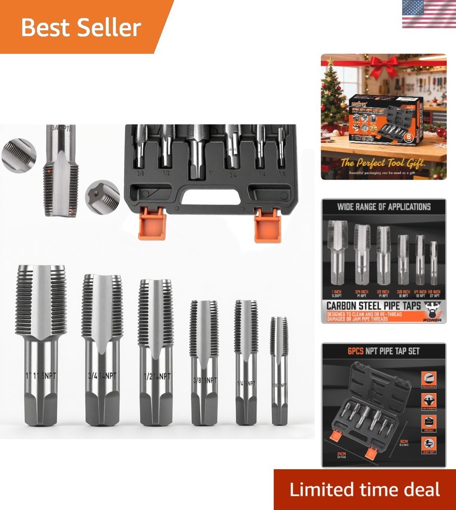 Precision Carbon Steel Pipe Tap Set - 6 Essential NPT Sizes for DIY Projects