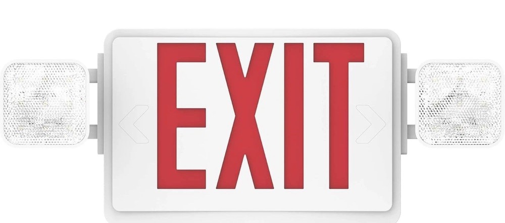 Sunco Red Exit Sign w Two Adjustable Square LED Emergency Lights 94V-0 Fire Resi