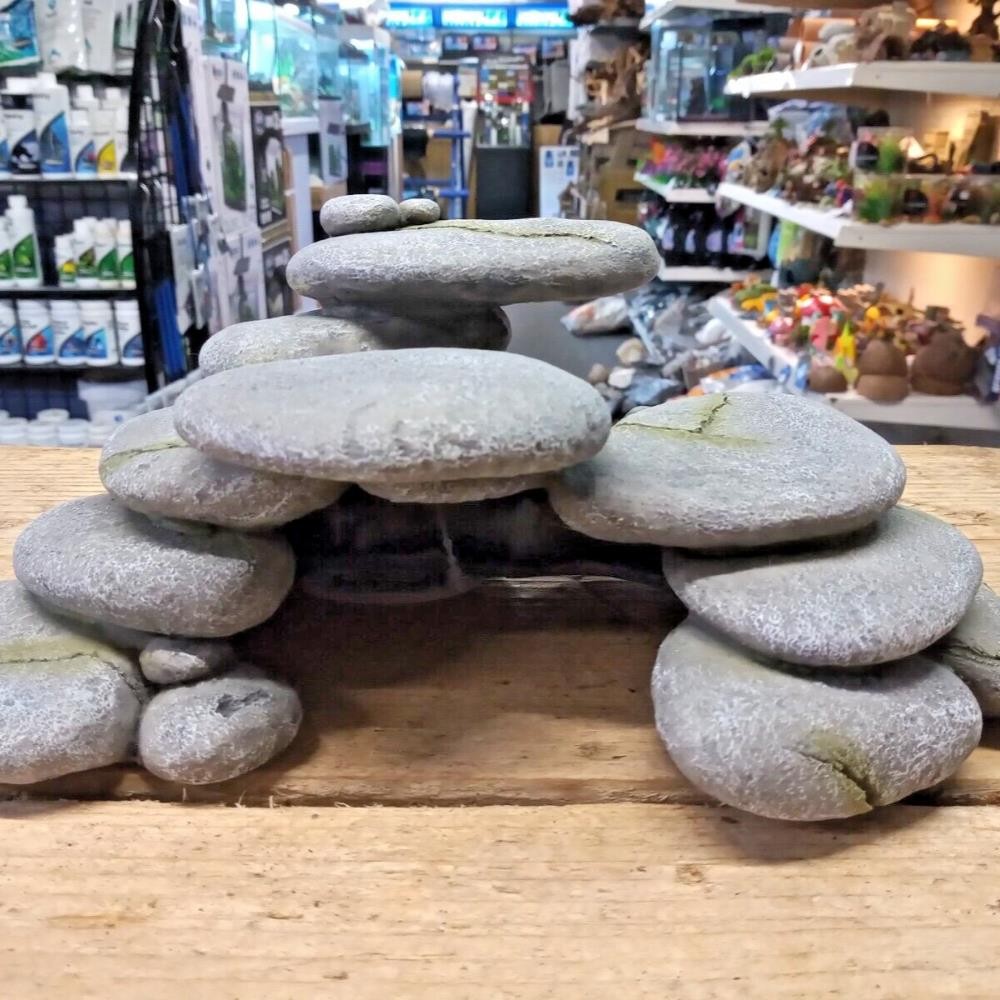Grey Pebble Stack Rock Effect Fish Tank Cave Hideaway Turtle Aquarium Ornament ⇖