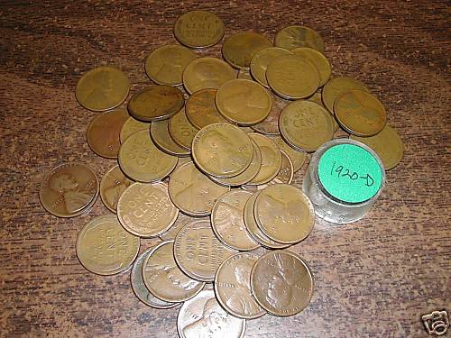 1920-D LINCOLN WHEAT CENT ROLL, 50 coins