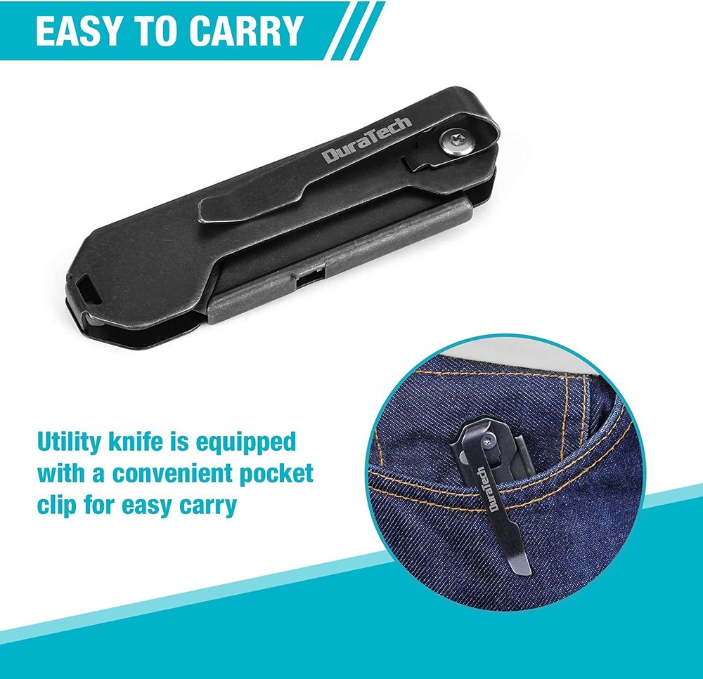 DURATECH Folding Pocket Utility Knife Set 2-Pack Stone Washed Quick Change Blade