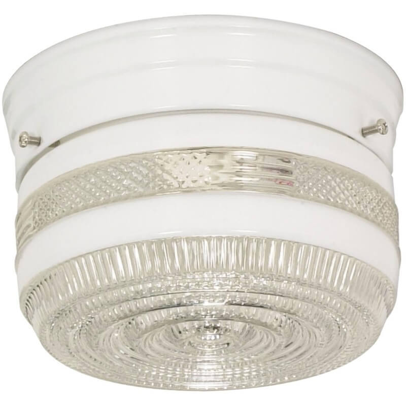 Satco SF77-097 1 Light - 6'' Flush, White and Crystal Accent Glass, White