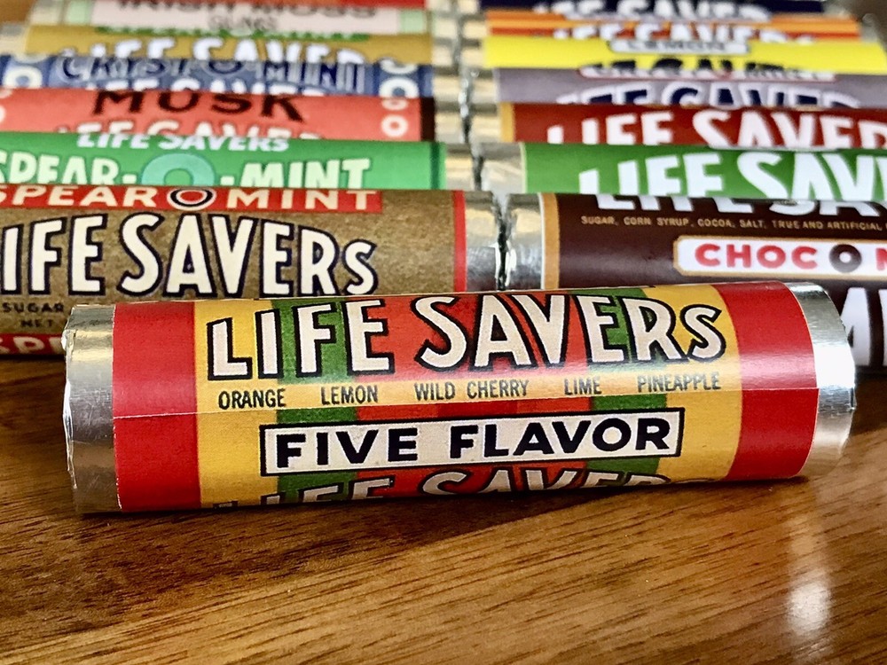 LIFE SAVERS 15 Assorted Vintage Dummy Rolls Packaging Label Display Old Milk Bar