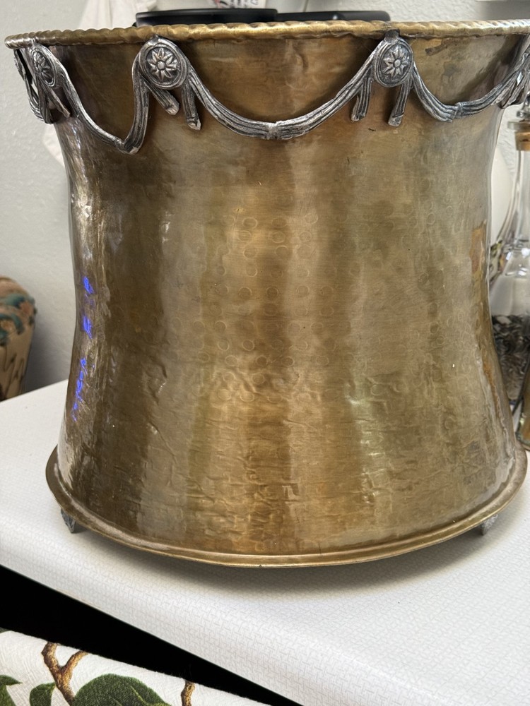 Vintage LARGE Brass Planter; 13.5” x 14”d.