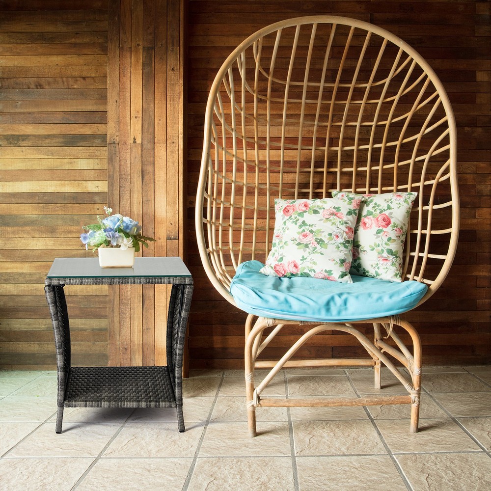 Outdoor Patio Wicker Side Table, Square End Table Bistro Coffee Table