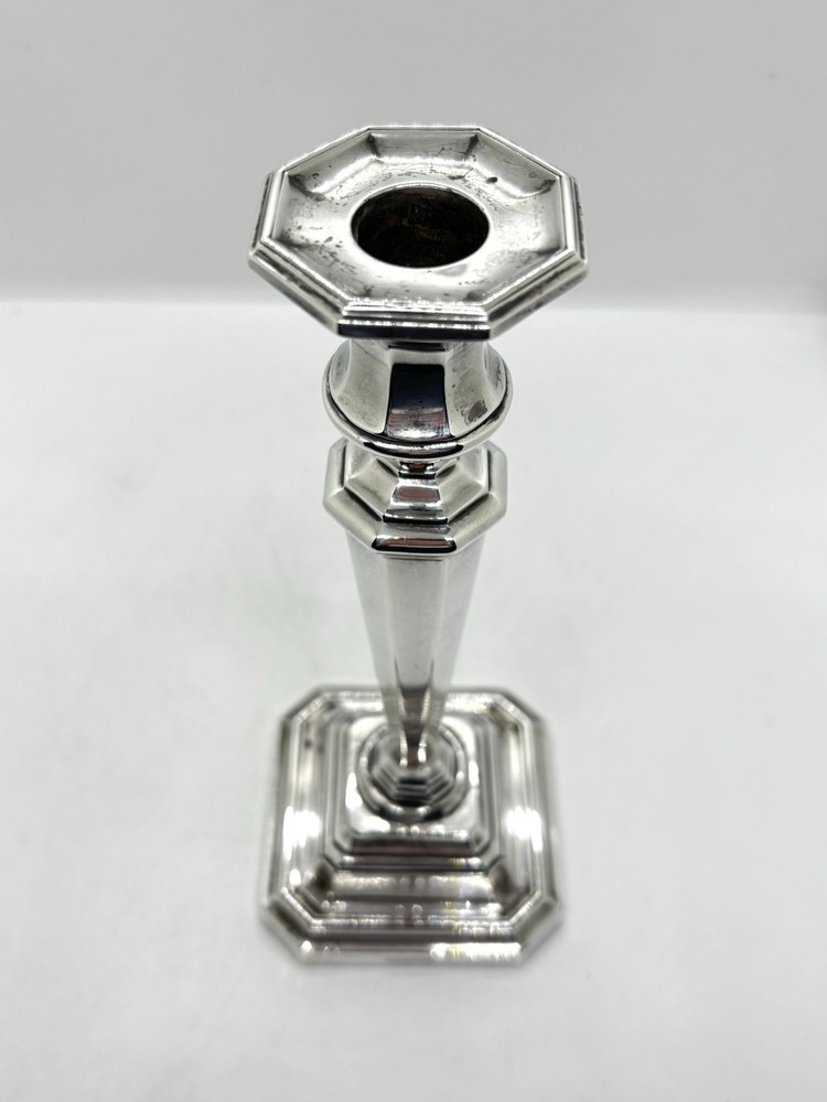 Single 21cm tall Antique Sterling Silver Candlestick Holder - 366g