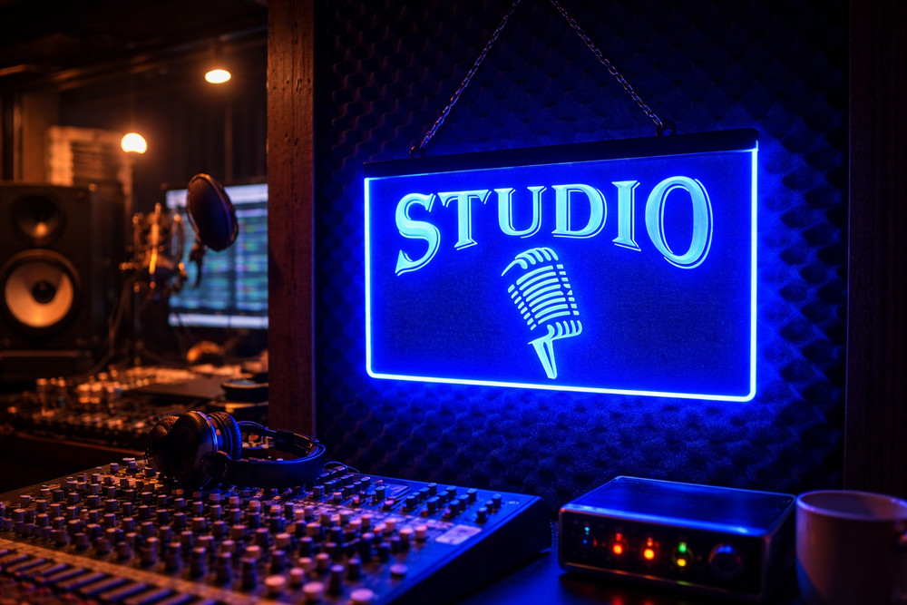 Studio LED Sign with Classic Microphone – Recording Studio Light