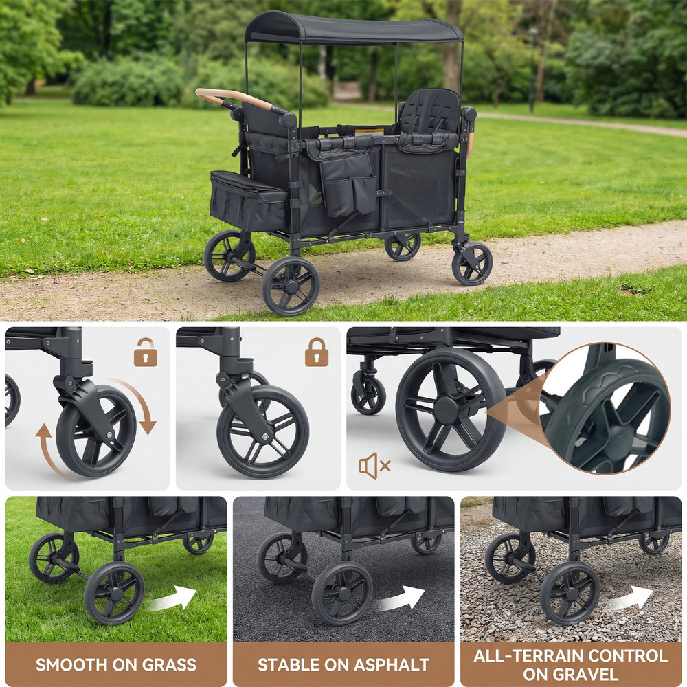 Wagon Stroller 4 Kids Push Pull Quad Collapsible Stroller 330LBS Capacity