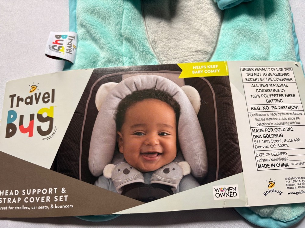 NWT Travel Bug Infant Head Support Pillow & Strap Cover Set