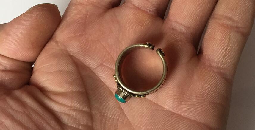 Solid Tibetan 3-color Copper Turquoise Gemstone Dotted Ring Adjustable