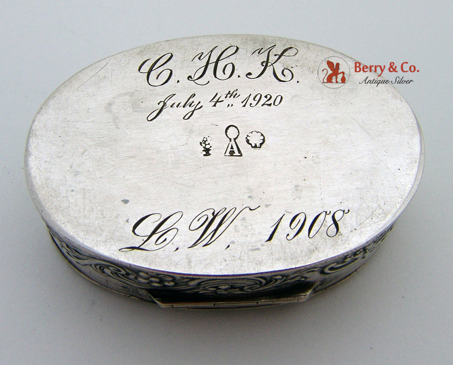 Figural Dancing Cherub Pill Box Oval Large 800 Silver 1900