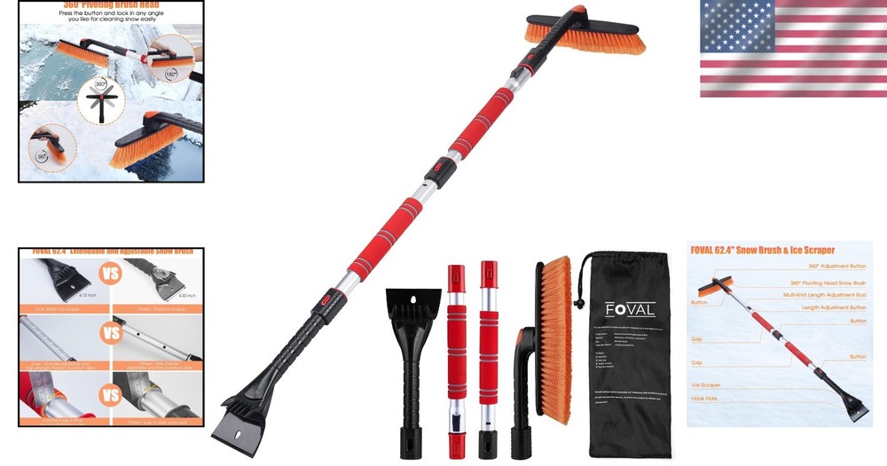 Compact 62.4” Snow Brush with Adjustable Length - Essential Winter Tool