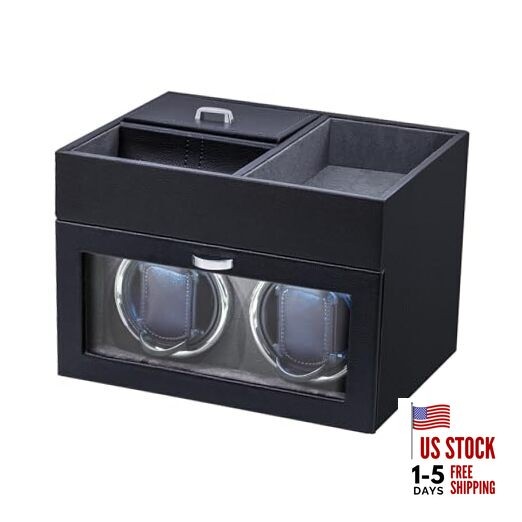 Automatic Double Watch Winder with Storage Box, Watch Winders for 2 Gray