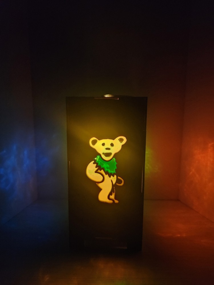 Handmade Grateful Dead Marching Bear Illuminated Wood Lantern – LED Art Light