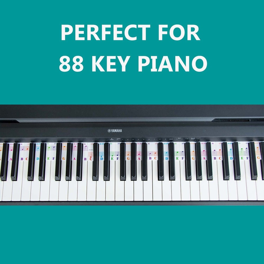 88 Key Full Size Piano Rake Key, Colorful Piano Keyboard Notes for Beginner