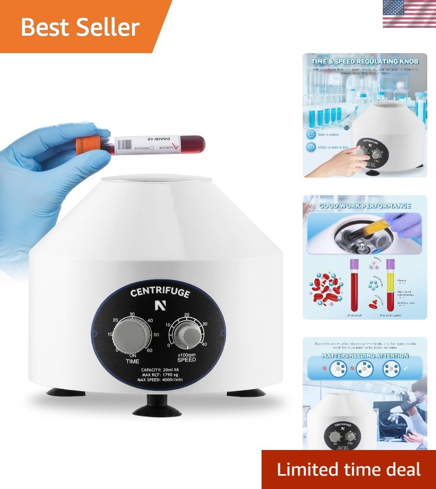 Desktop Lab Centrifuge with 6 Tube Capacity - Efficient Timer & Speed Control