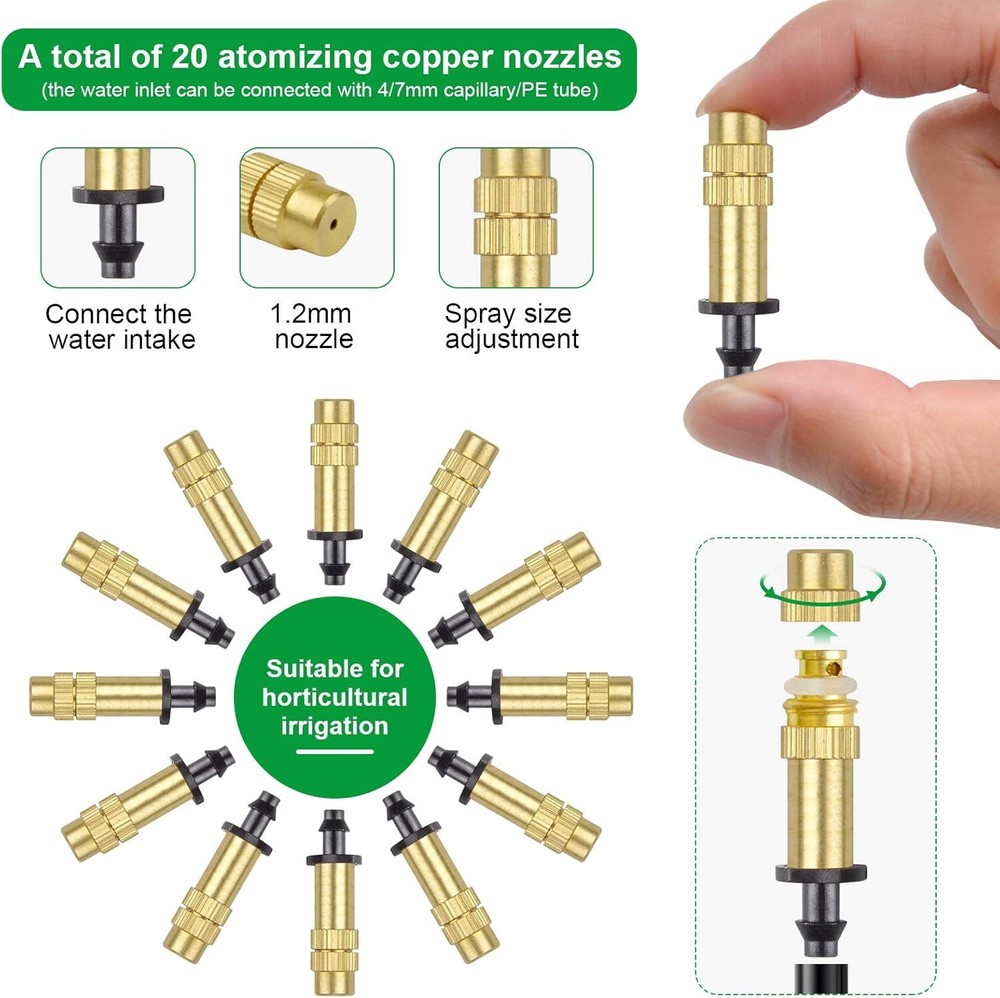 30PCS 1/4" Adjustable Copper Atomizing Nozzle Drip Irrigation Sprayer 4/7Mm Ato