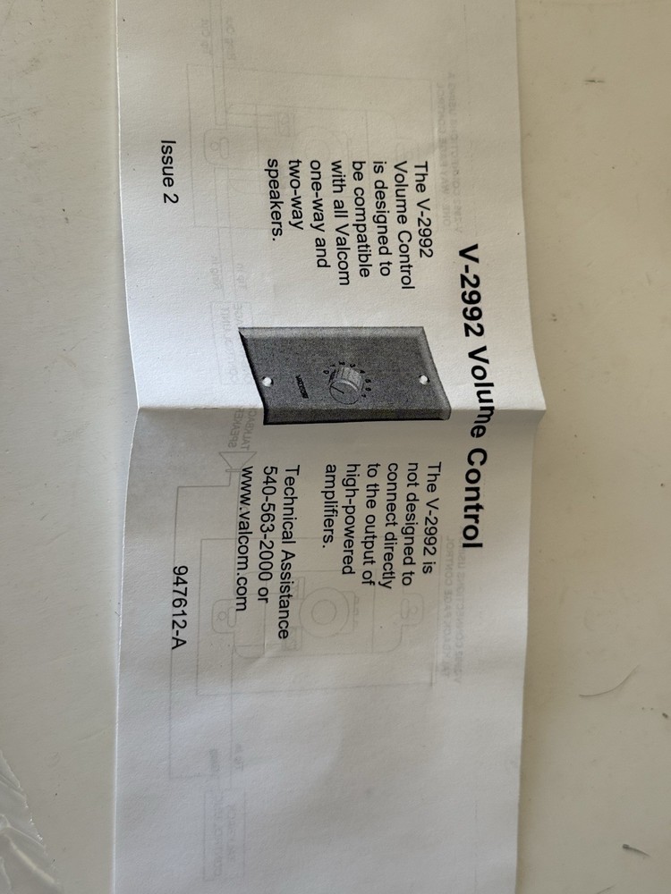 VALCOM V-2992-W WALL MOUNT VOLUME CONTROL, DECOR White