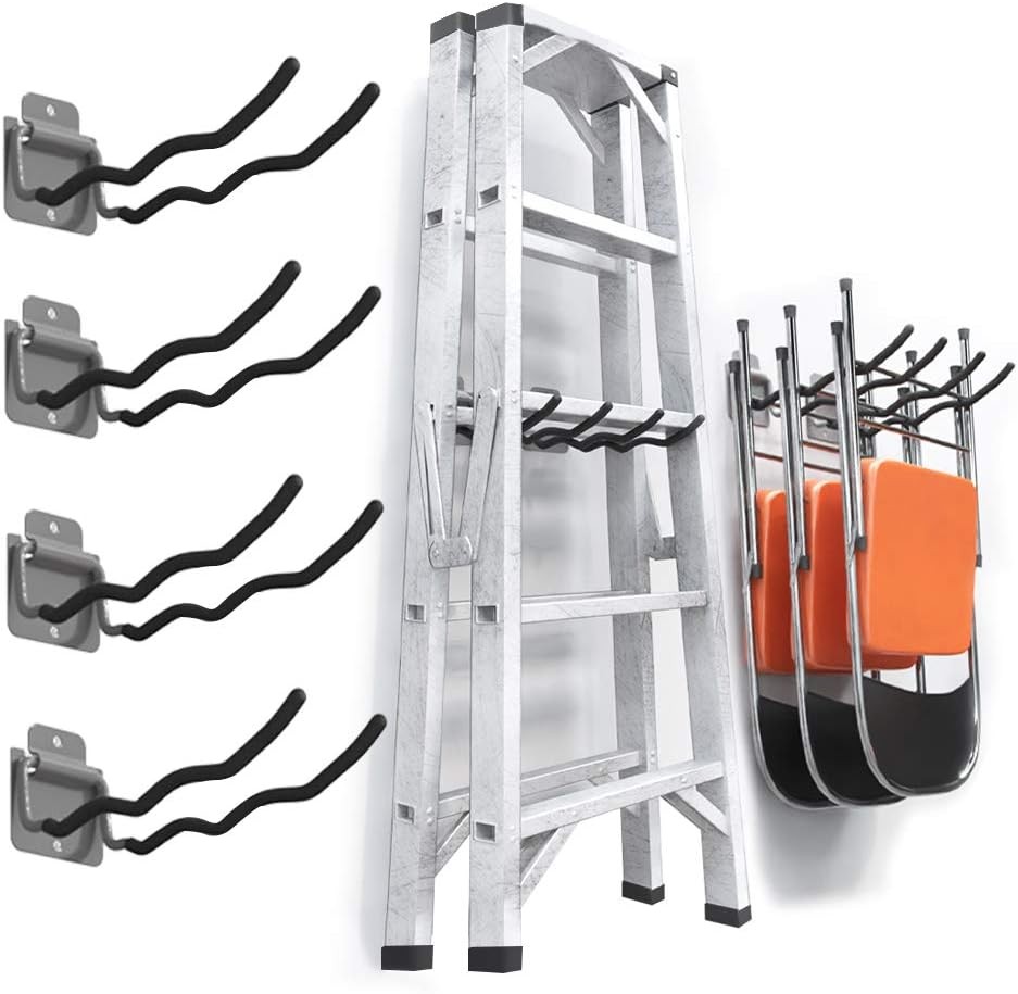 Garage Hooks Tool Organizer, 4 Pack 4-Pack 12 Wave Hooks, Black, Gray