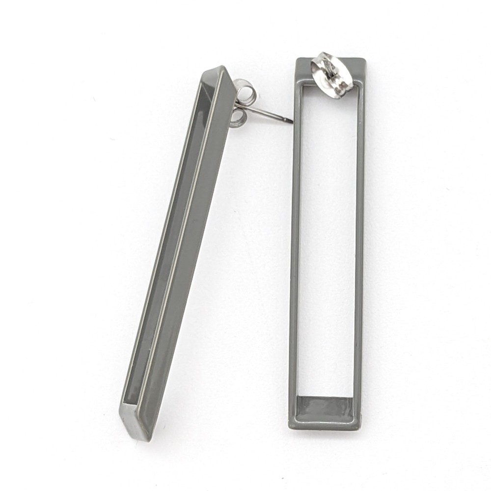 Vintage Rectangular Stud Earrings Gray | Long Geometric Modern Earrings Edgy