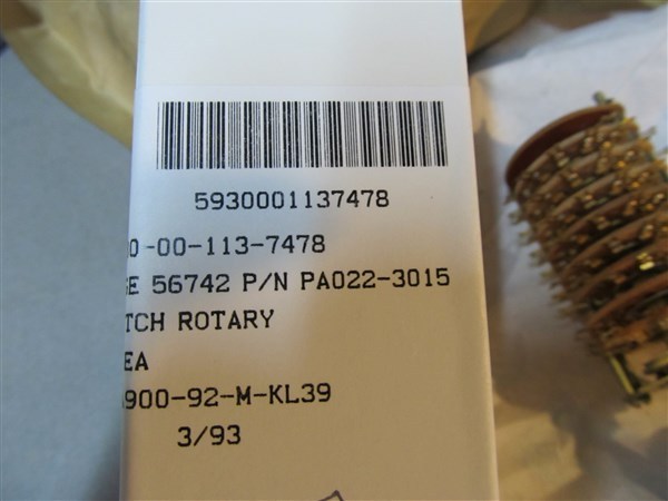 Mil-Spec Electroswitch Rotary Switch Part # PA022-3015