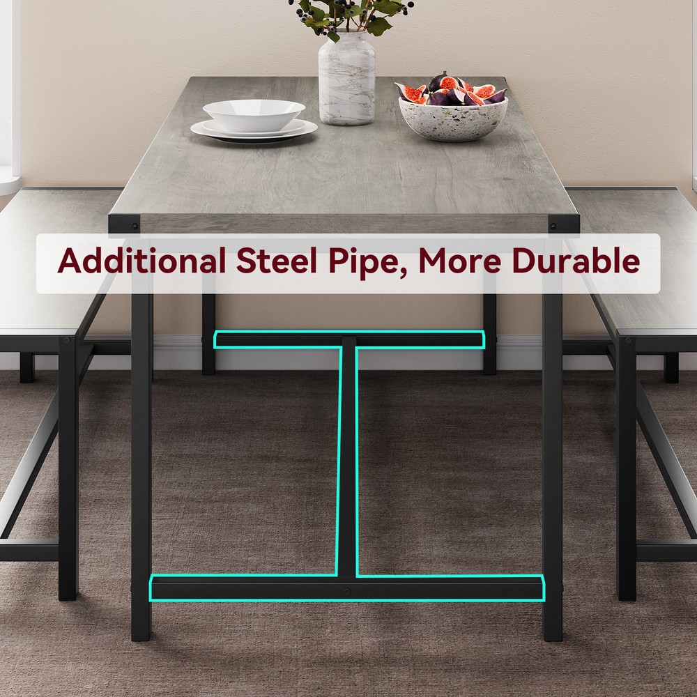 3-Pieces Dining Table Set for 4, Kitchen Table with 2 Benches, for Small Space