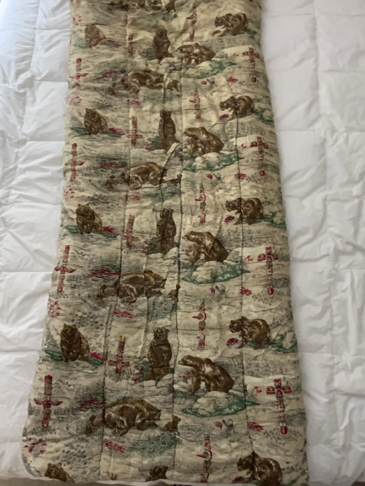 Vintage 70’s Bear Print Reversible Sleeping Bag Cabin/Camping Rectangular Zip