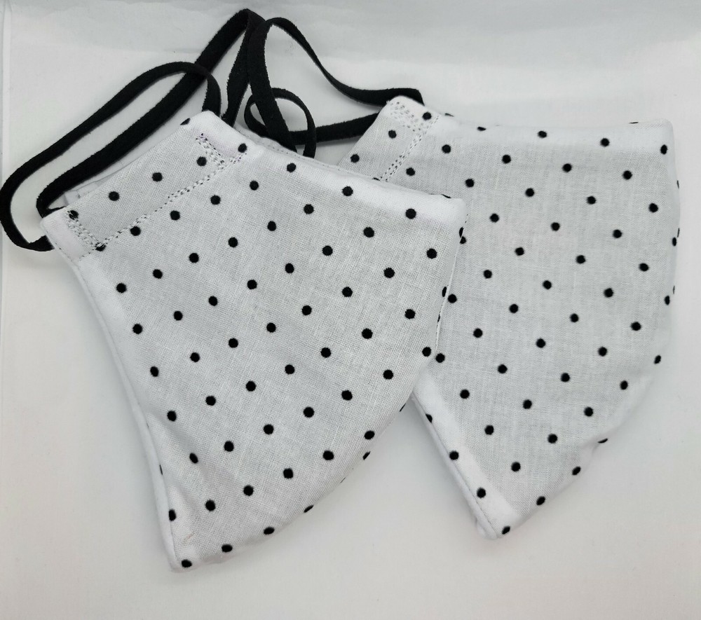 2 Pack- Black Polka Dot on White Handmade Face Masks