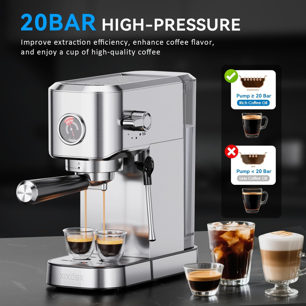 20Bar Compact Espresso Maker with Tamper & Distributor Set