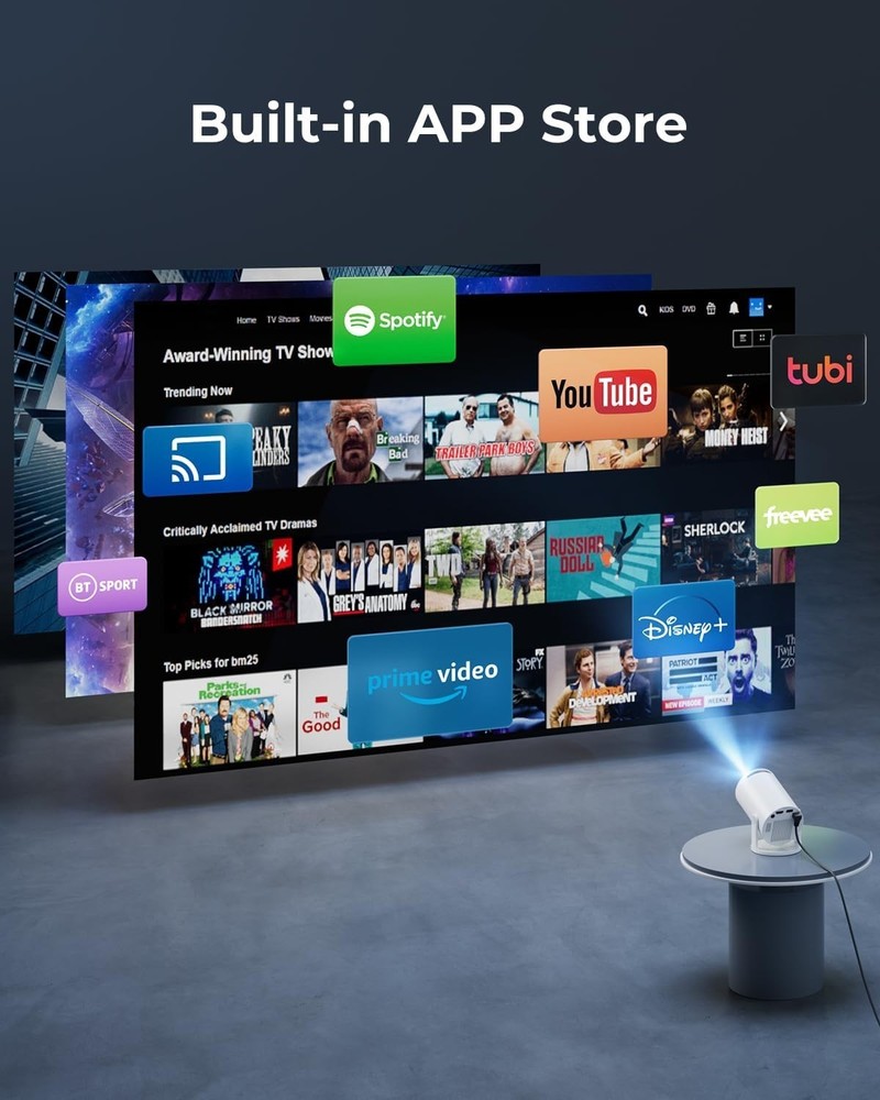 Mini Projector with WiFi and Bluetooth, Built-in Apps, Smart Portable Projector