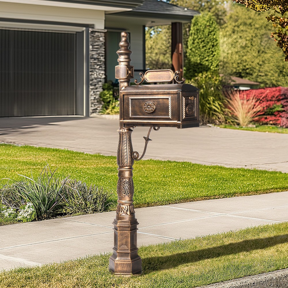 Decorative Post Mailbox Heavy Duty Rust-free Cast Aluminum Construction, Bronze