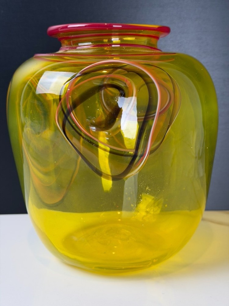 Post-Modern Signed Studio Glass "Faces" Vase