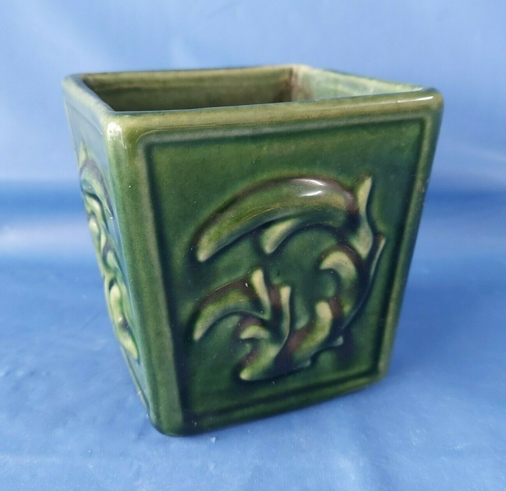 Vintage Ceramic Green Planter Floral Décor 4 " Tall