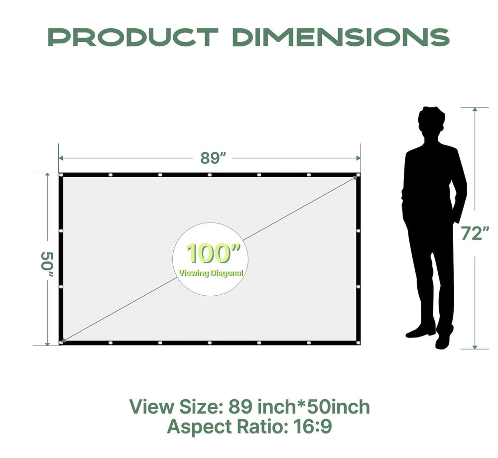 100 Inch Foldable Projector Screen 16:9 Washable